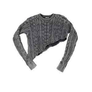 Ser.O.ya - Orchis Cable Kit Asymmetrical Hem Sweater in Washed Black